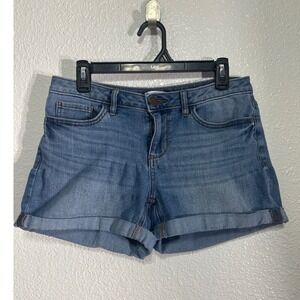Lauren Conrad Women Denim Cuffed Shorts Blue Size 4 Distressed Frayed Hem